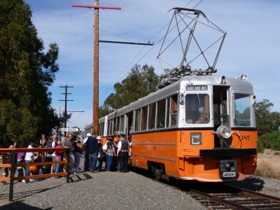 Passengers board Key System 187 at the Pumpkin Patch Festival